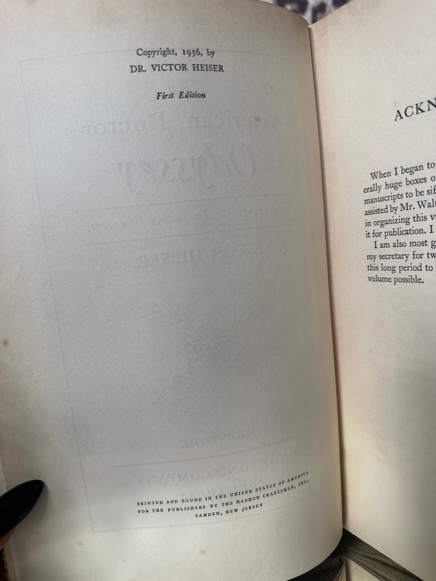 1936 First Edition “An American Doctor’s Odyssey” Antique Travel Book