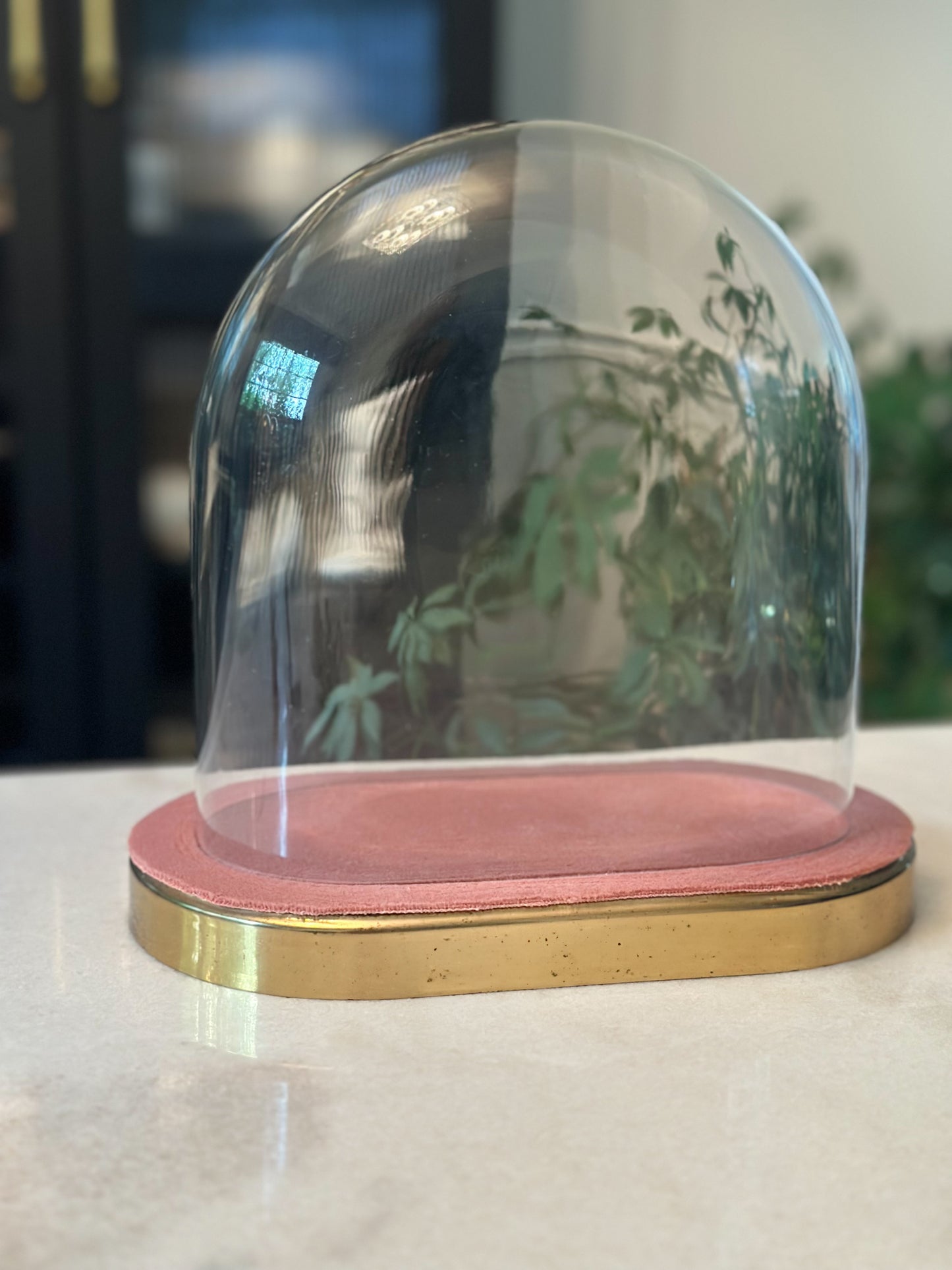 Kieninger and Obergfell Dome Clock with Pink Fabric and Brass Base