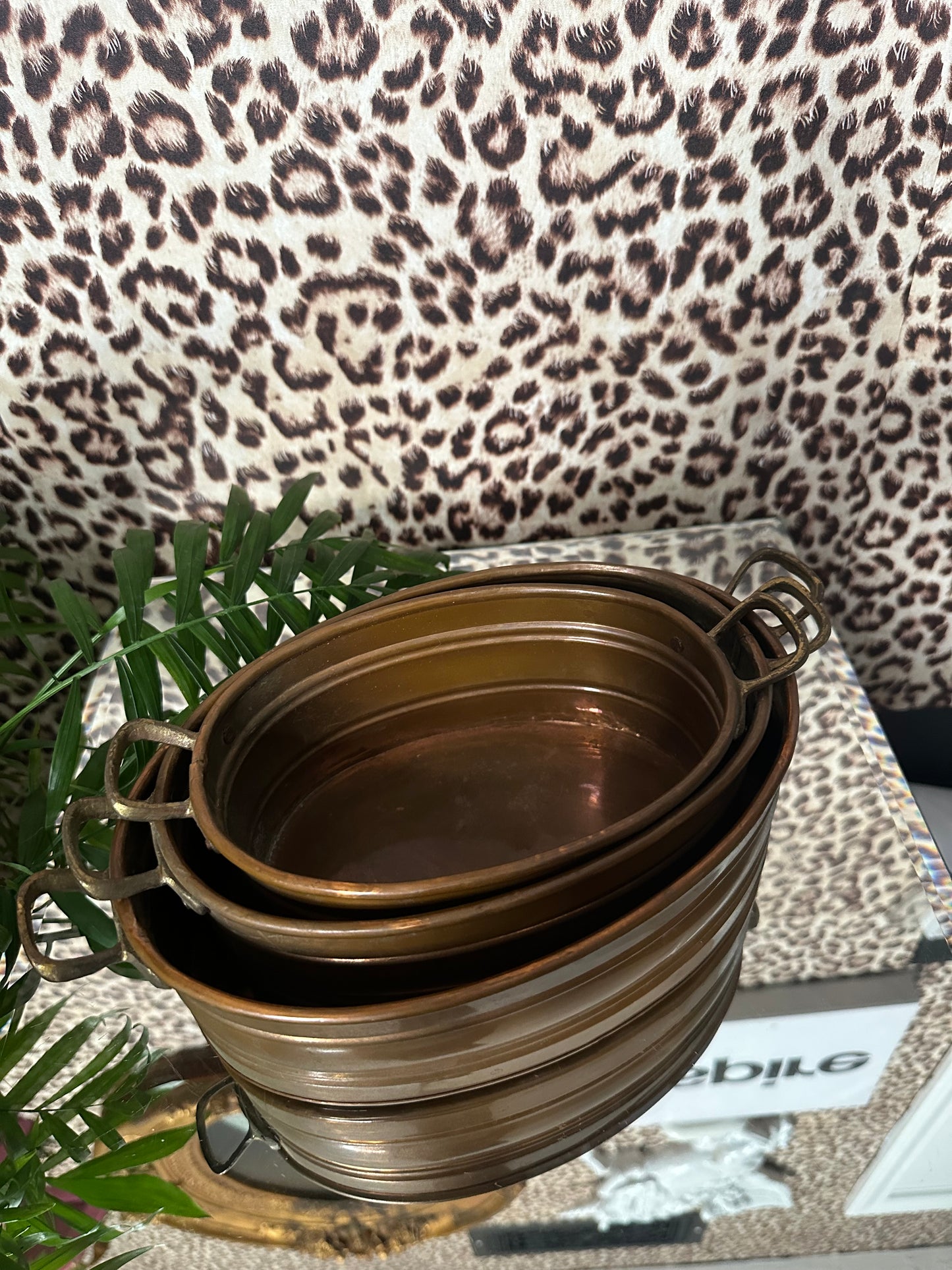 Set of 3 Copper Planters with Brass Handles (Made in India)