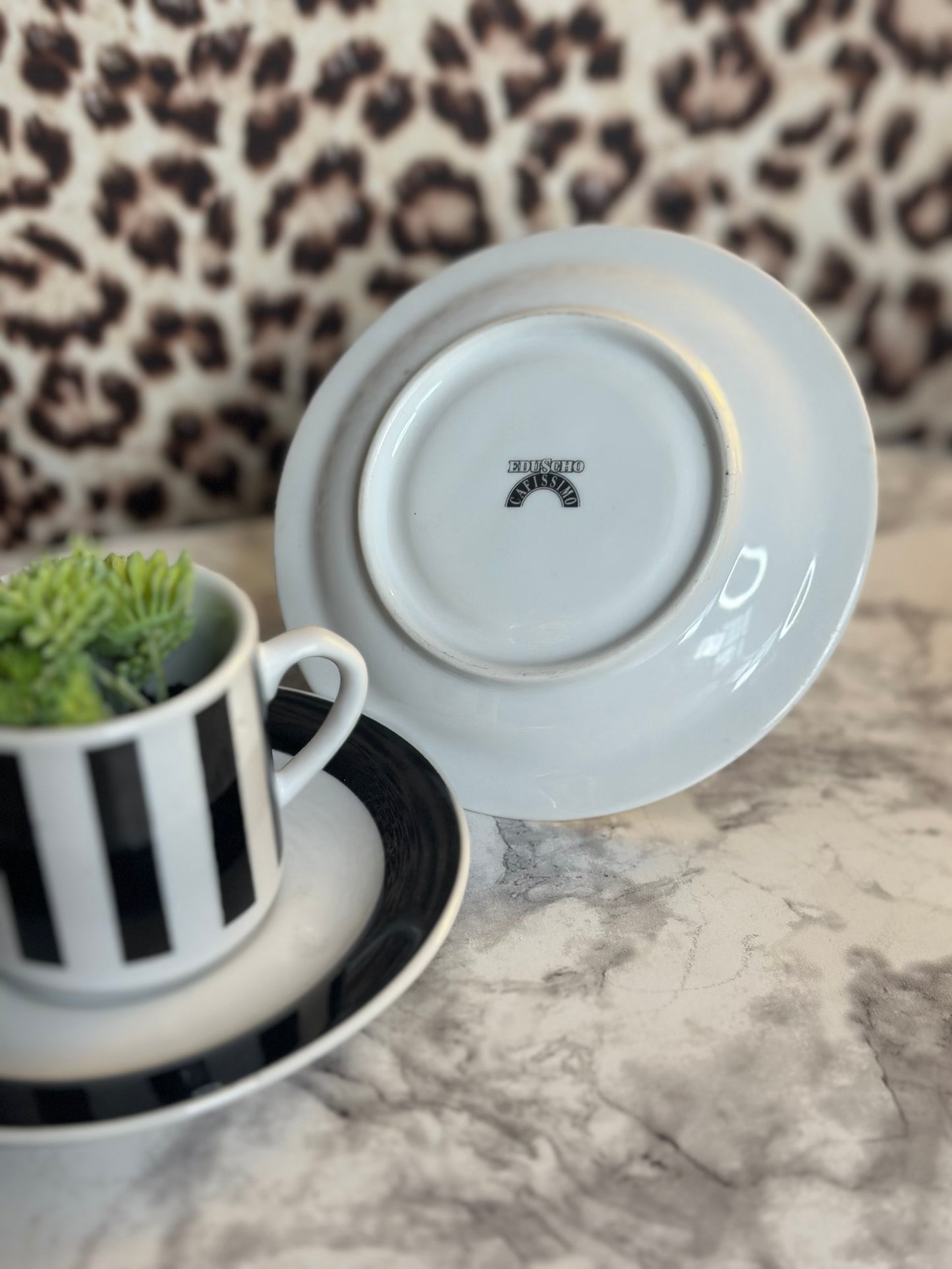 Black and White Striped Espresso Cup Pair