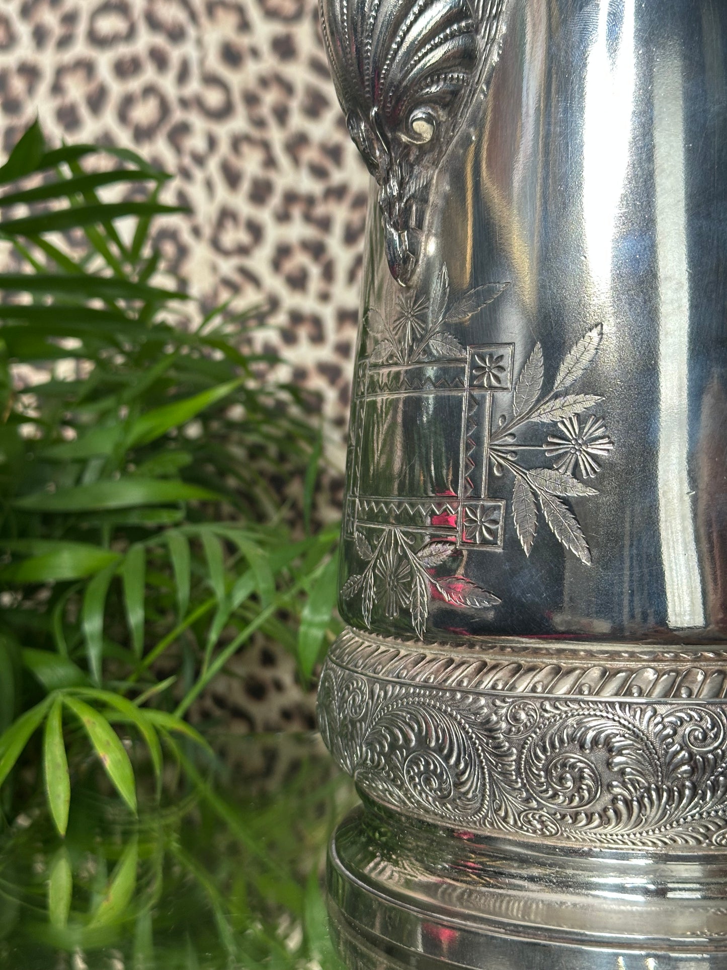 Antique Meriden Quadruple Plate Etched Silverplate Coffee Pot