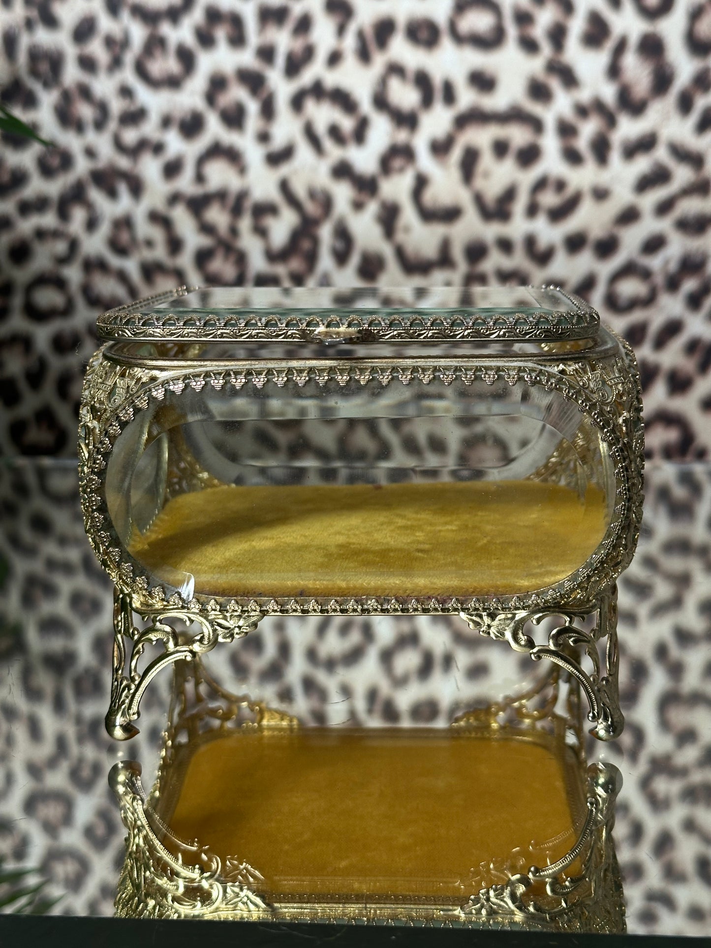 Gold Filagree Jewelry Box with Mustard Lining