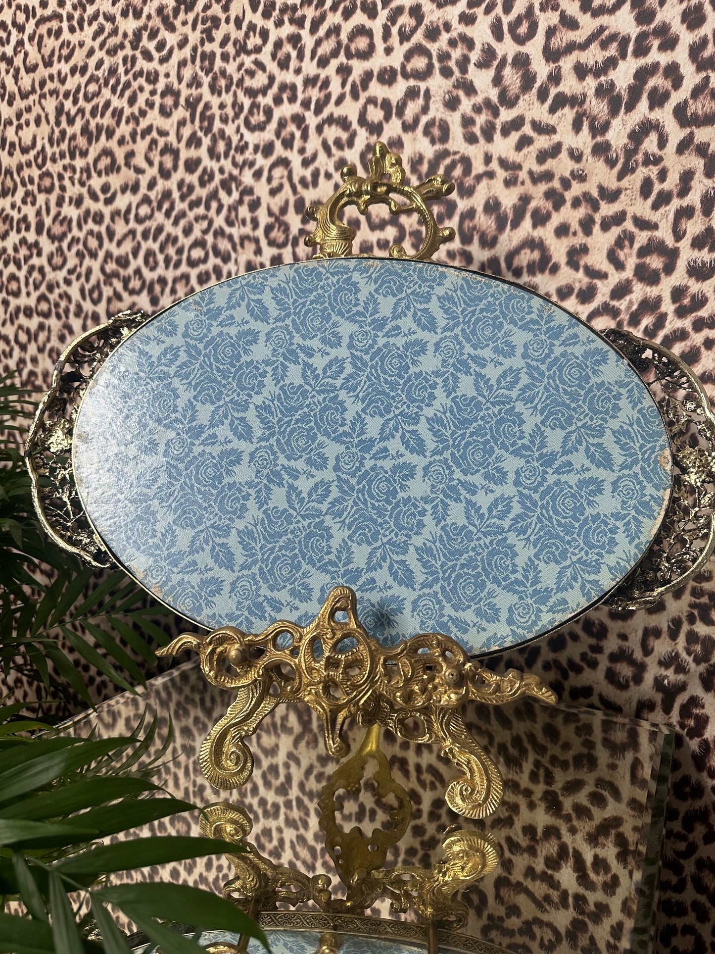 Silverplate Mirror Tray with Floral Details