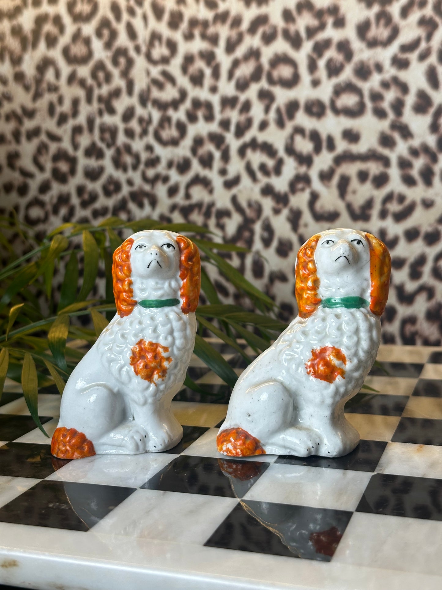 Pair of Miniature Staffordshire Dogs (Orange and white)