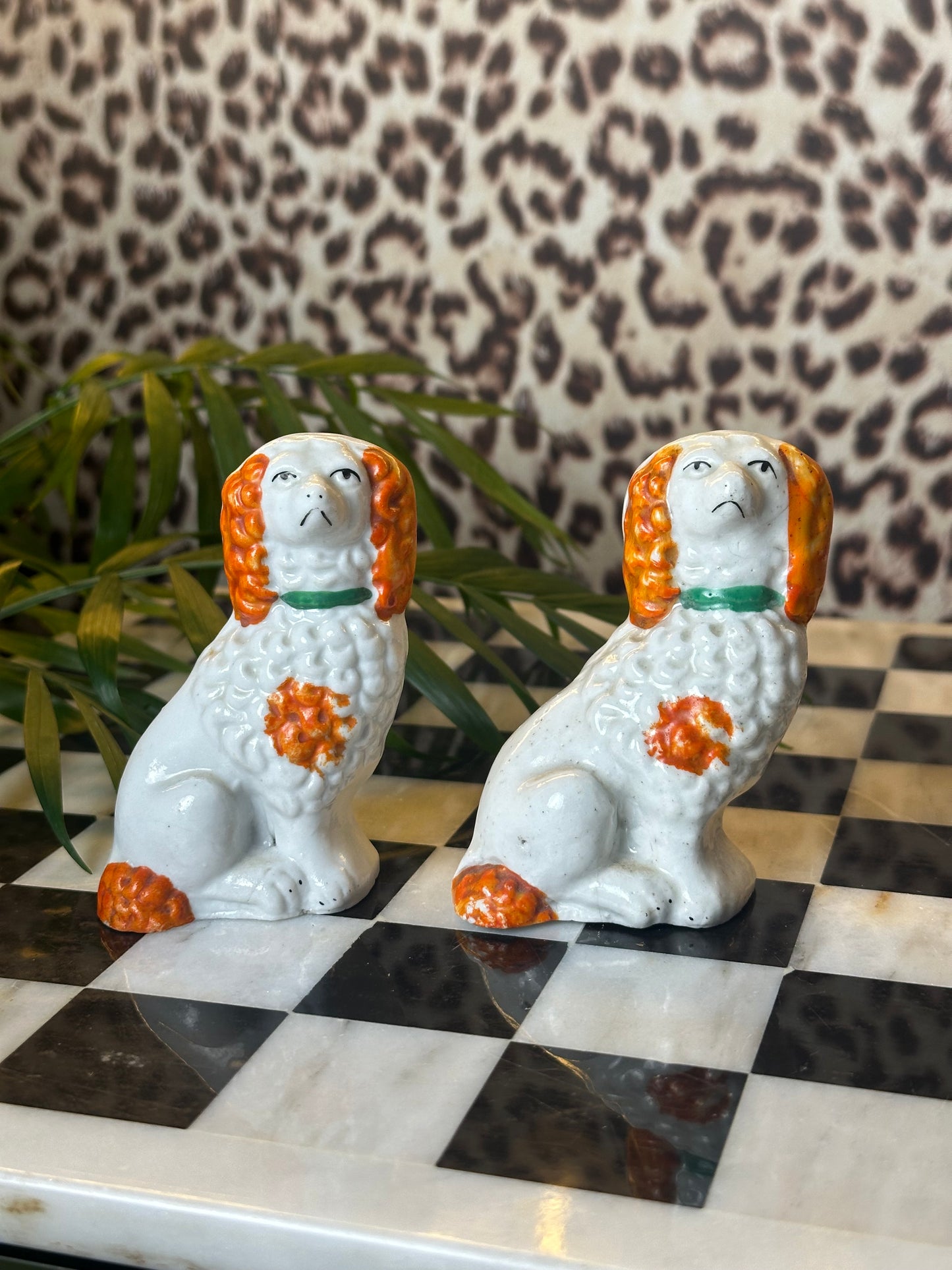Pair of Miniature Staffordshire Dogs (Orange and white)