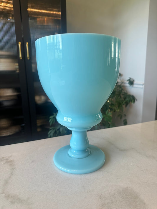 Portieux Vallerysthal Light Blue Opaline Glass Compote, 10.5 Inches Tall