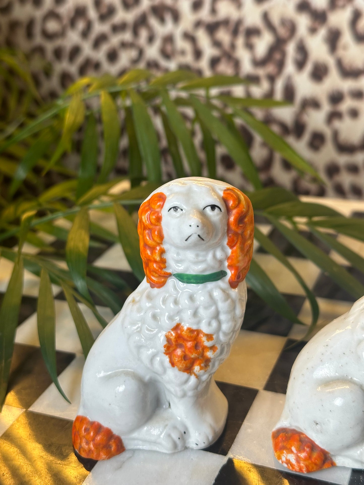 Pair of Miniature Staffordshire Dogs (Orange and white)