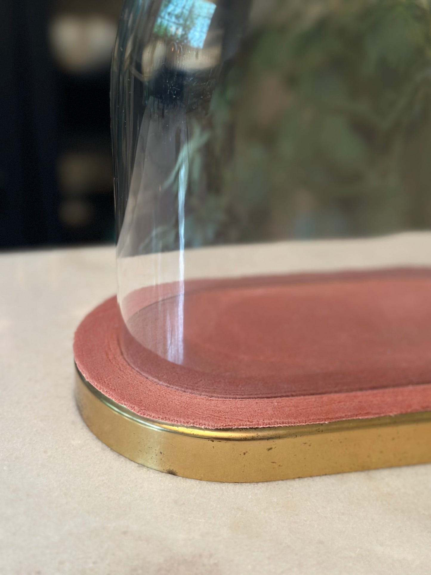 Kieninger and Obergfell Dome Clock with Pink Fabric and Brass Base