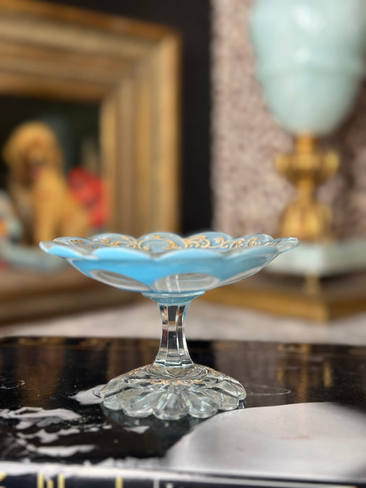 Light Blue Crystal Mini Compote with Gold Detail * disclaimer chips
