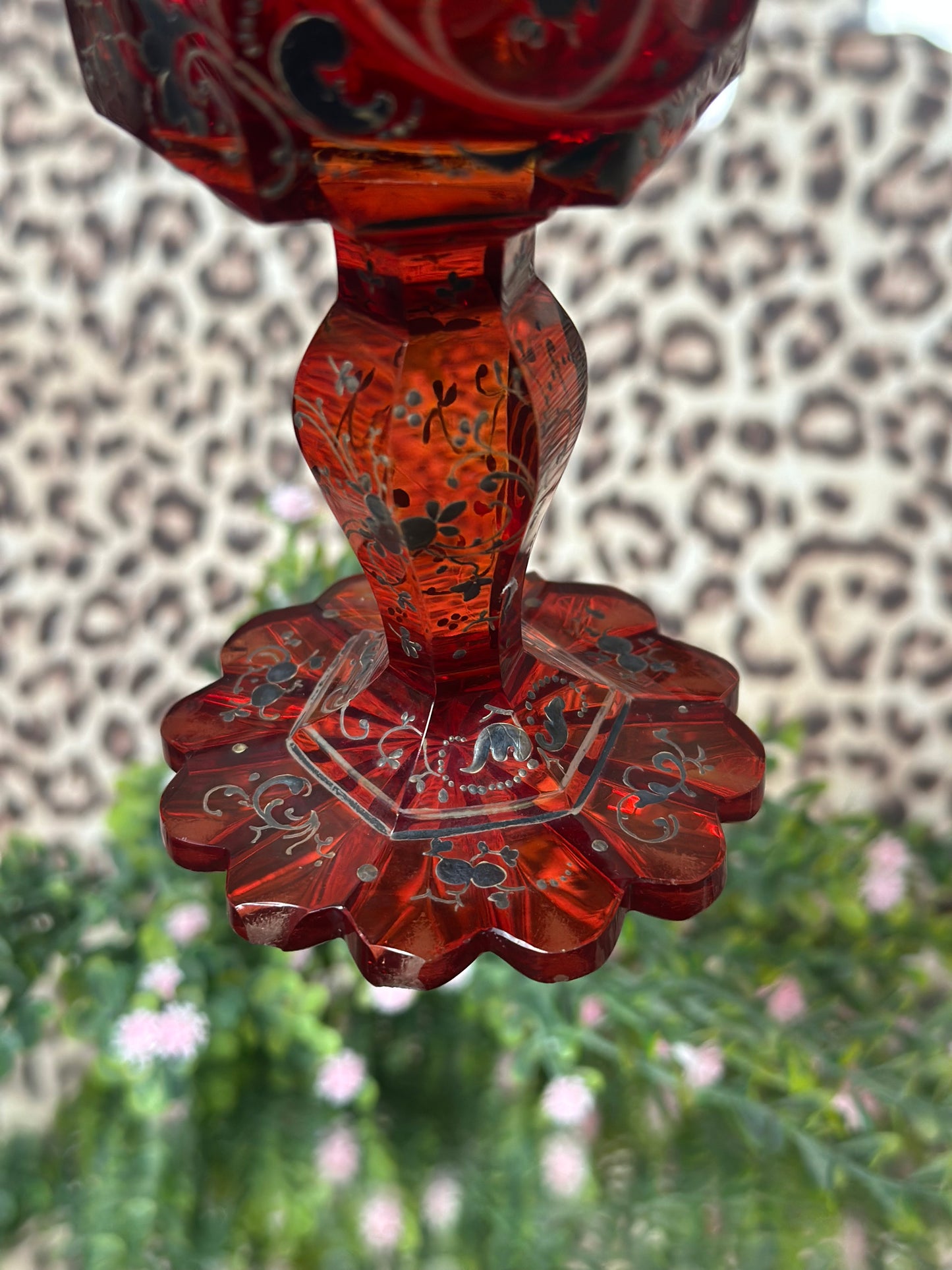 Red Goblet with Black Detailing and Pictorial Scene (disclaimer chips)