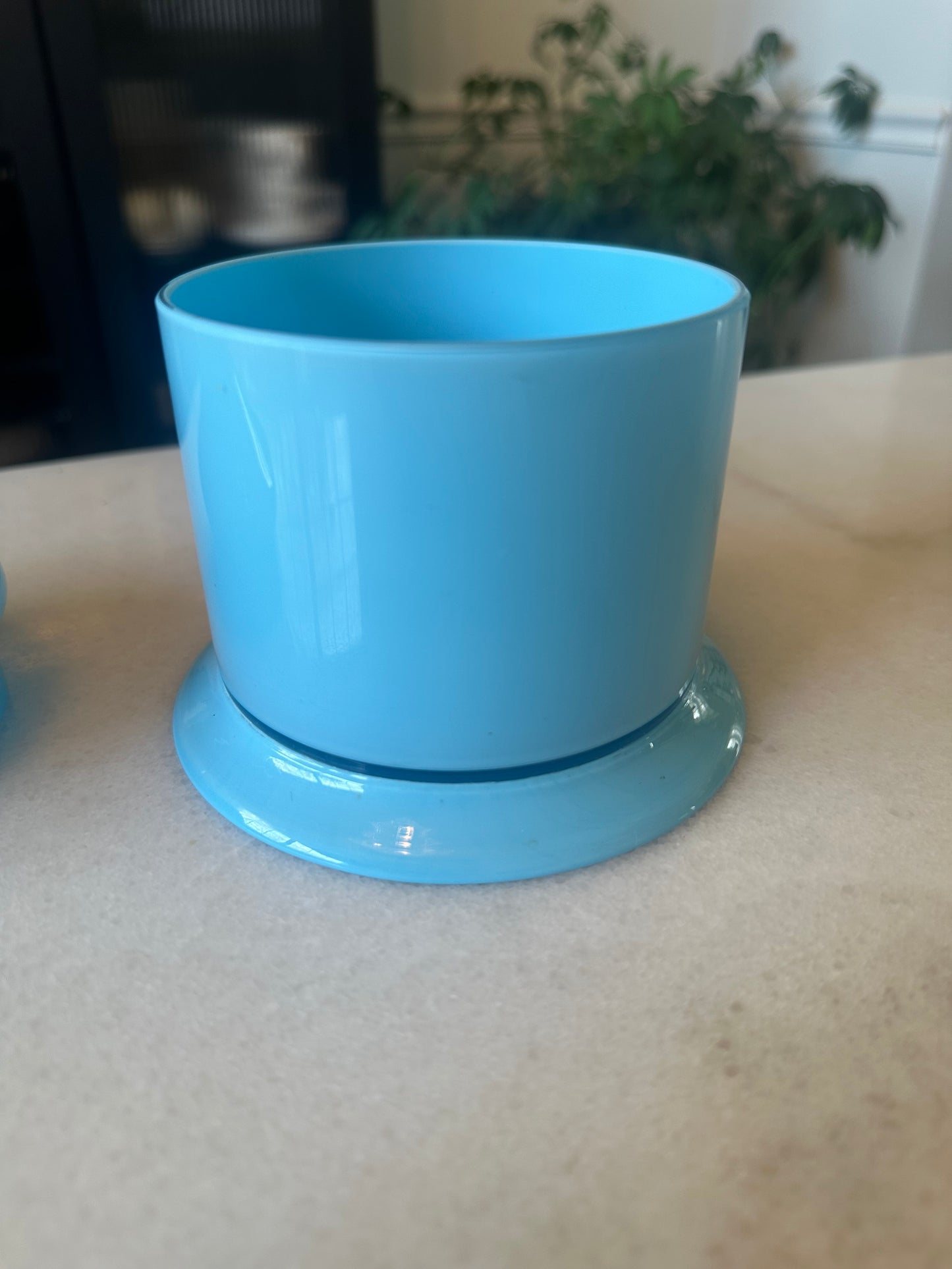 Chunky French Blue Opaline Lidded Dish, 7 Inches
