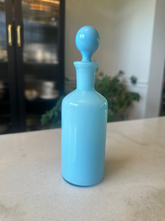 Tall Blue Opaline Dresser Bottle with Original Stopper, 7.75 Inches