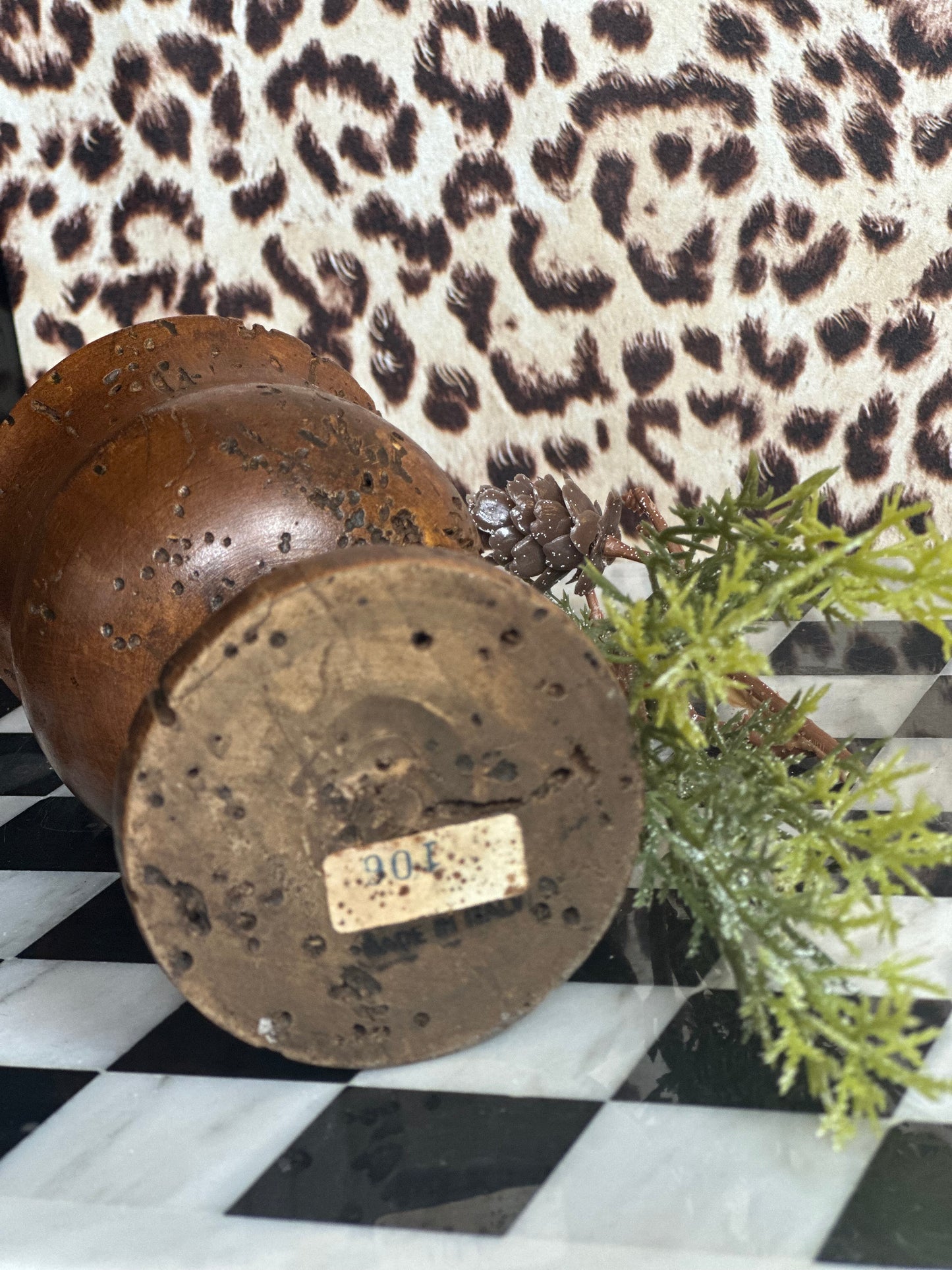 Italian Turned Wood Mortar/Chalice – Aged Patina & Insect Wear