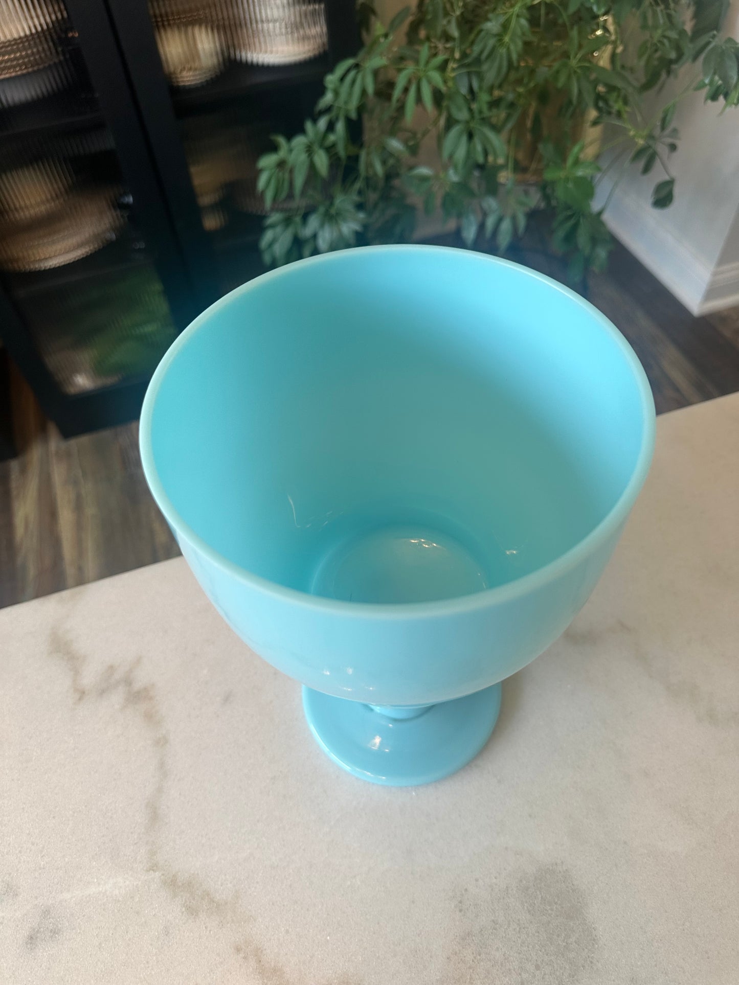 Portieux Vallerysthal Light Blue Opaline Glass Compote, 10.5 Inches Tall