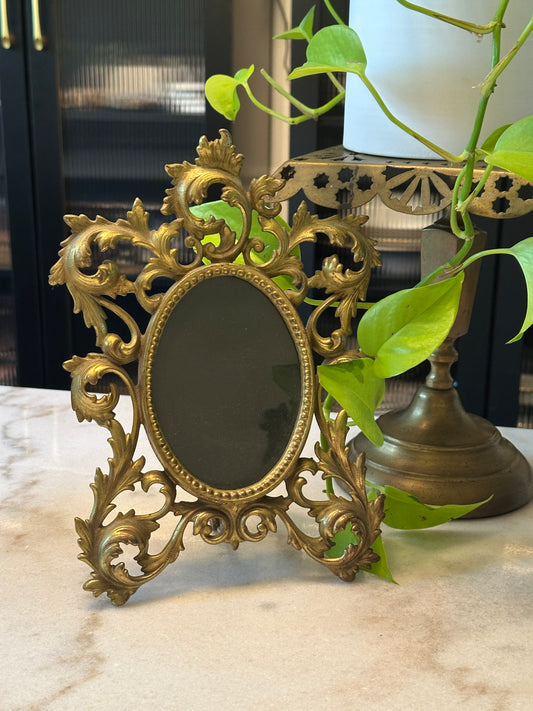 Antique Oval Brass Frame with Ornate Detailing