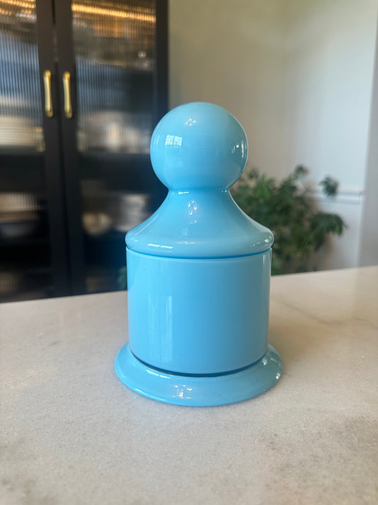 Chunky French Blue Opaline Lidded Dish, 7 Inches