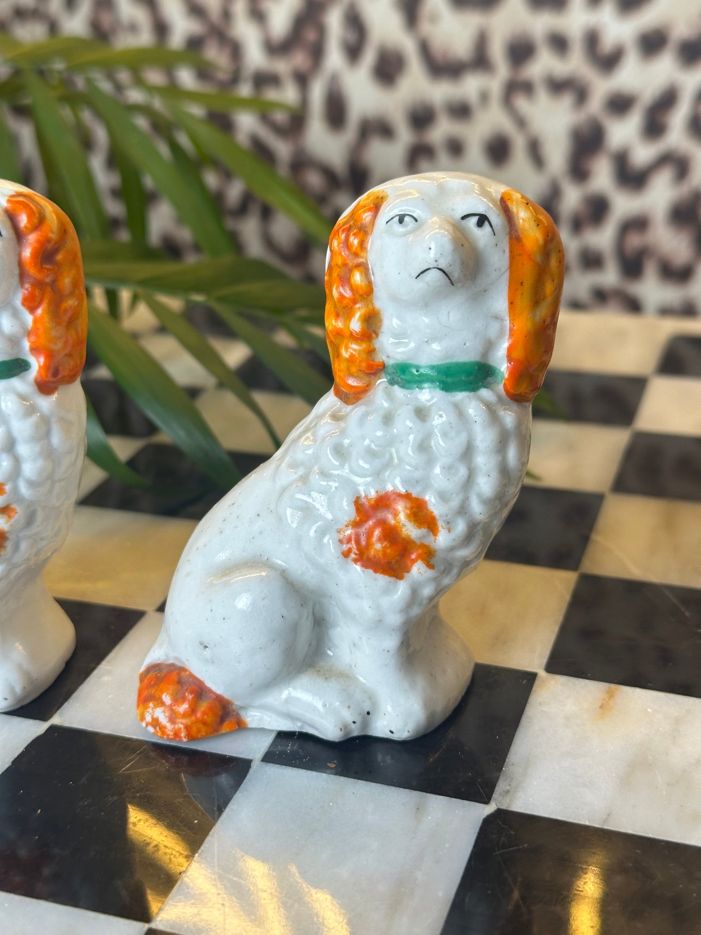 Pair of Miniature Staffordshire Dogs (Orange and white)