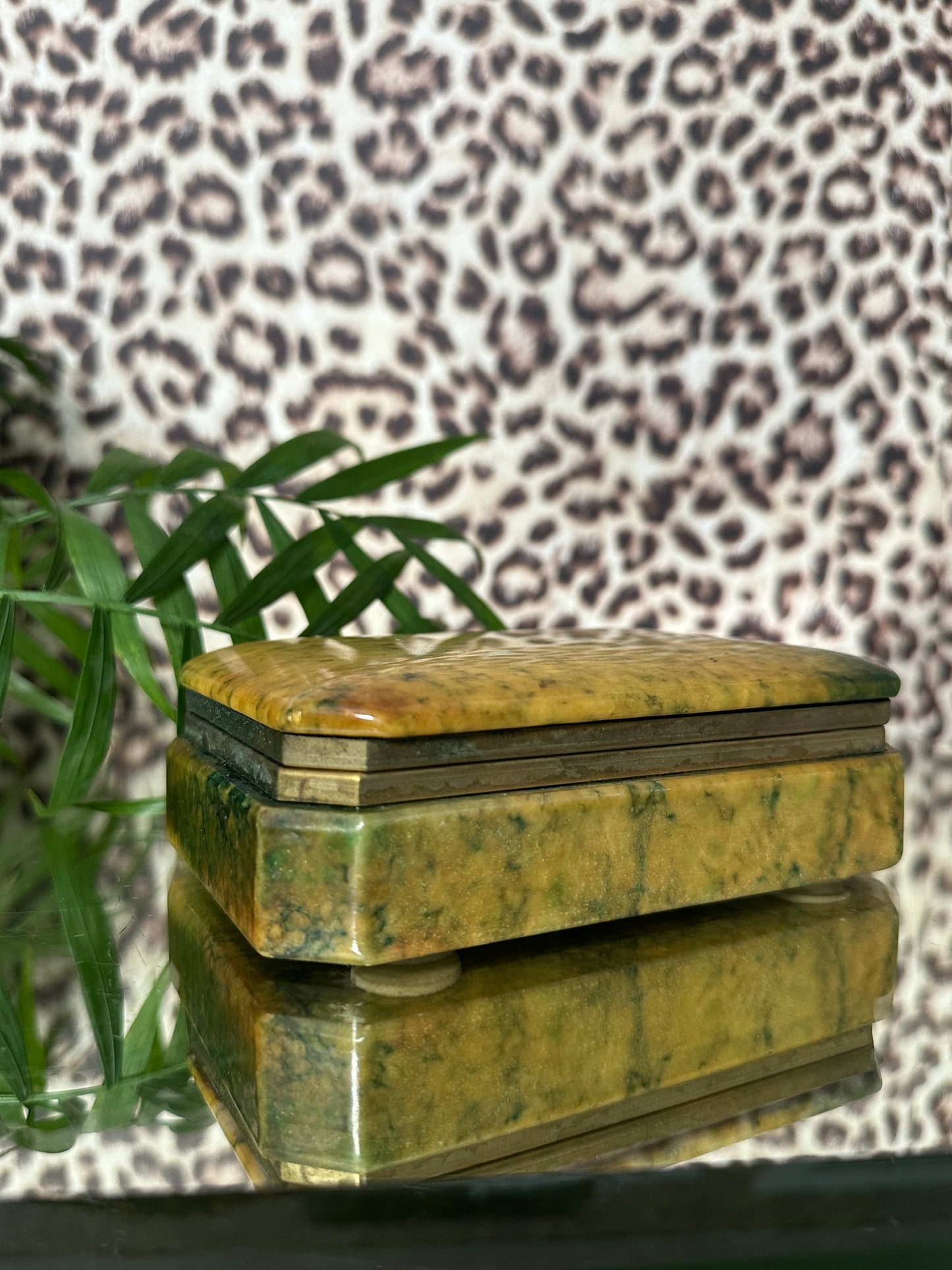 Yellow/cream and Green Ombre Alabaster Hinged Box