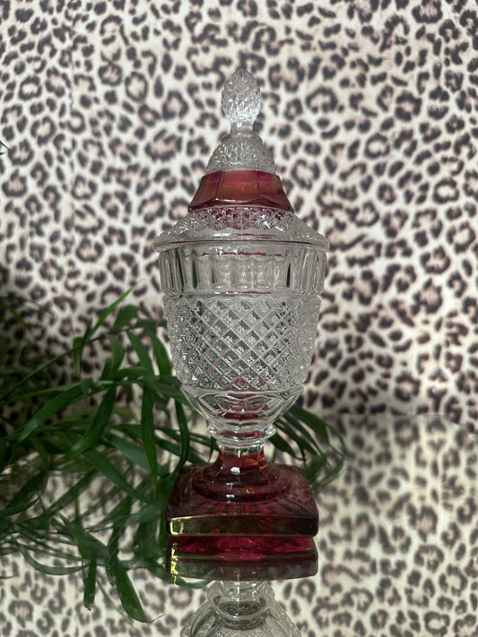 Vintage Westmoreland Waterford Ruby Flashed Candy Jar with Lid - Westmoreland Glass Company