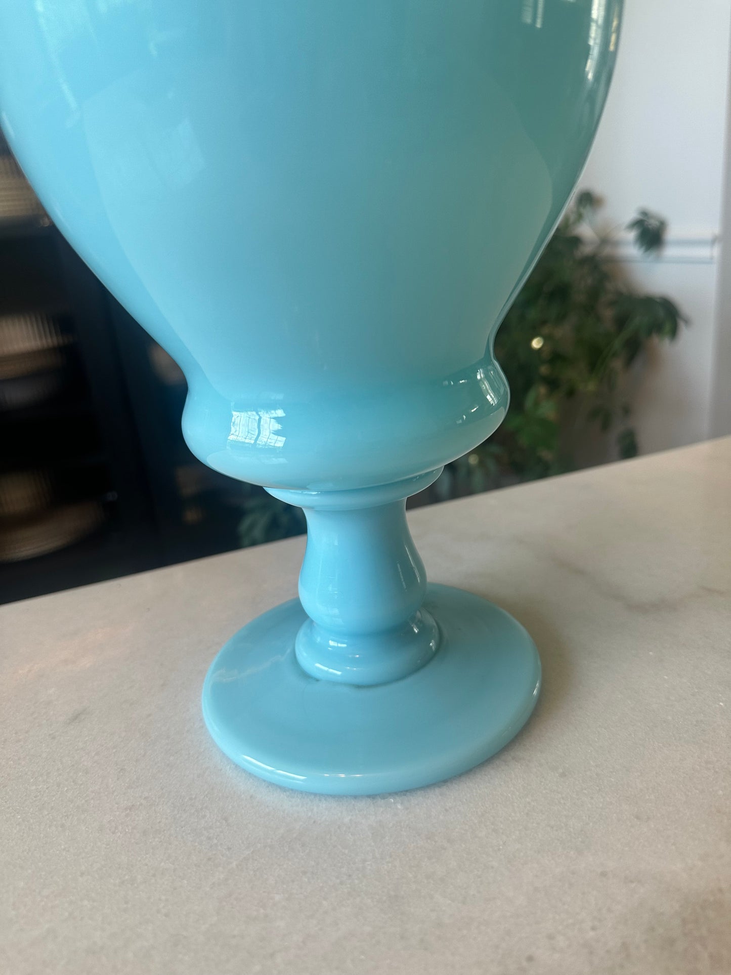 Portieux Vallerysthal Light Blue Opaline Glass Compote, 10.5 Inches Tall