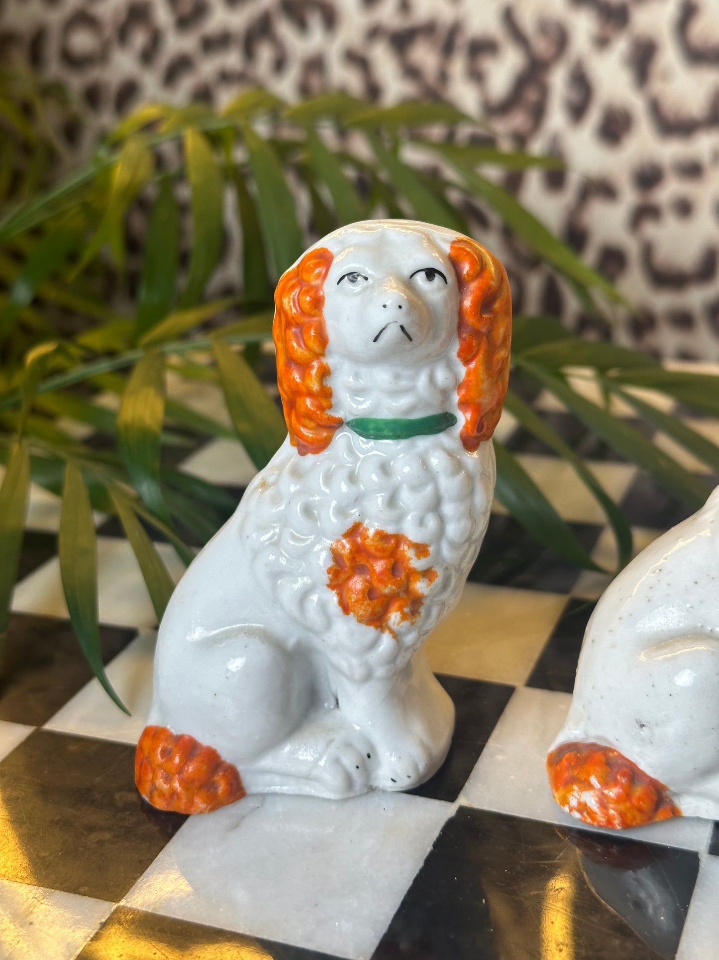 Pair of Miniature Staffordshire Dogs (Orange and white)
