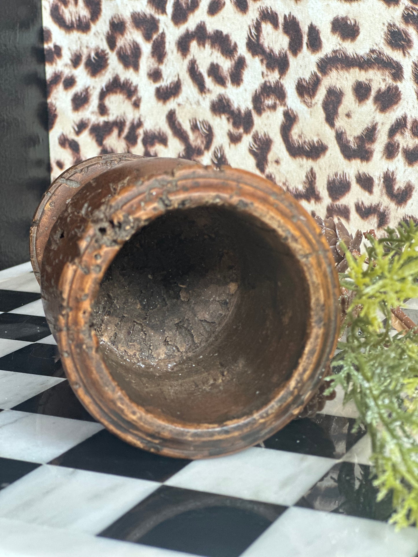 Italian Turned Wood Mortar/Chalice – Aged Patina & Insect Wear