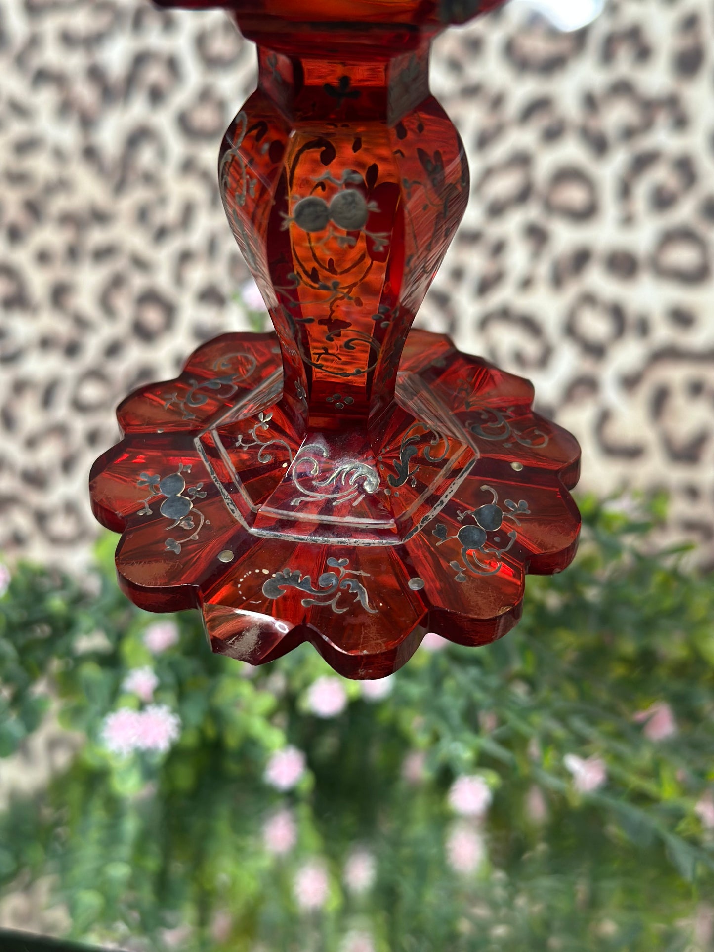 Red Goblet with Black Detailing and Pictorial Scene (disclaimer chips)